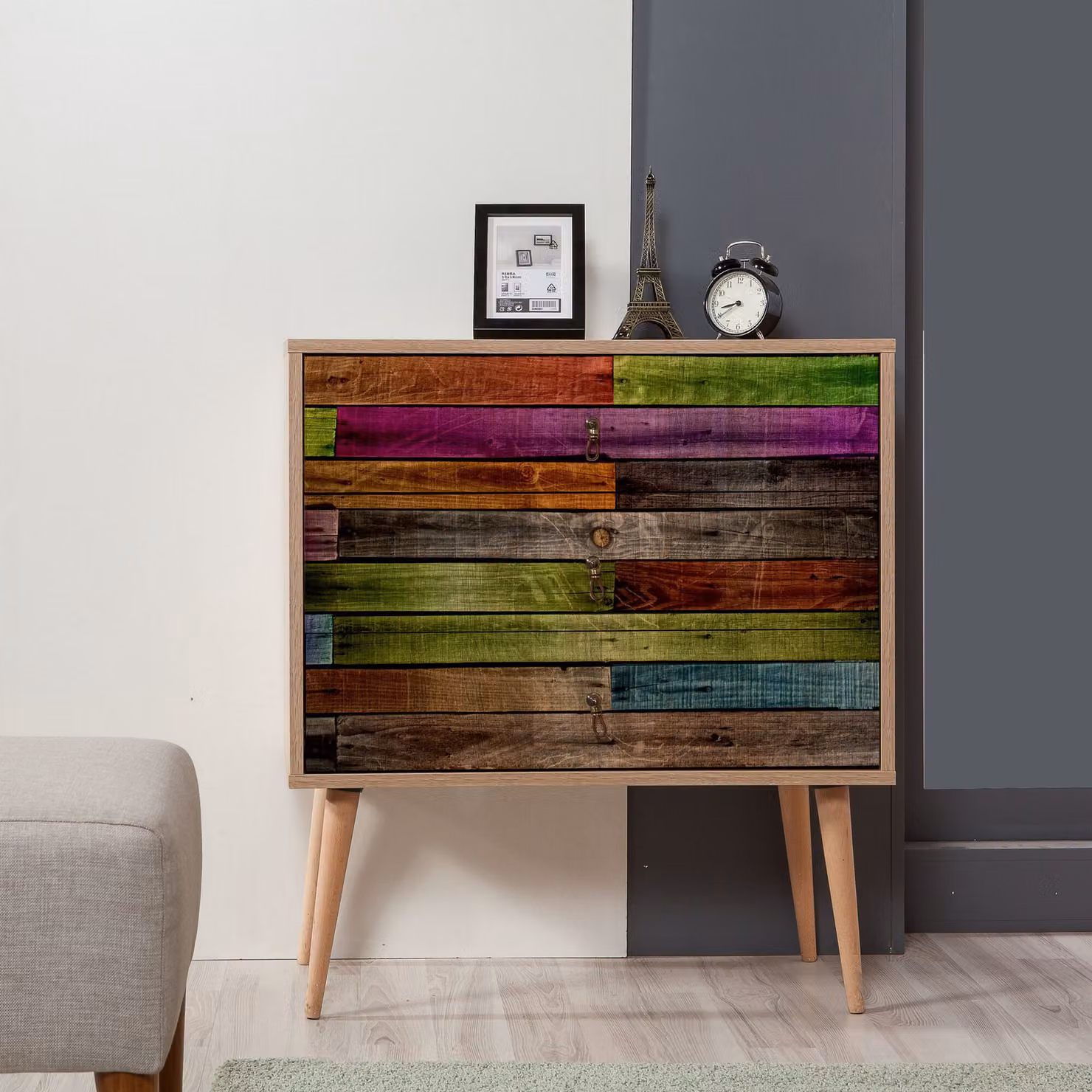 Skye Decor, Trio- Trio ANR, Sonomo, cassettiere, 90x80x40 cm, pannello truciolare rivestito al 100% in melamina