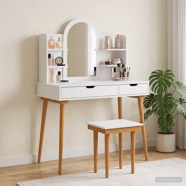 Set da Trucco Moderno vidaXL Bianco L: 100 cm, P: 50 cm, H: 143 cm – 1