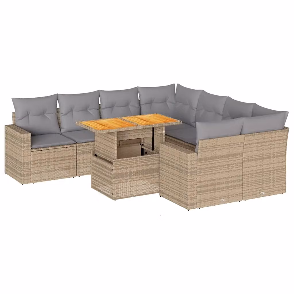 Set Divano da Giardino a L vidaXL in Polyrattan con Cuscini Beige e Grigio e Tavolino da Esterno – 2