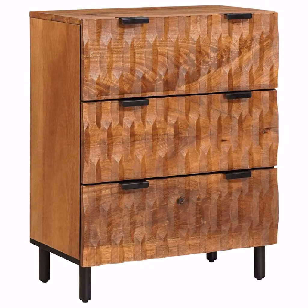 Credenza moderna vidaXL in legno di mango massello e metallo, marrone, L: 60 cm, P: 33 cm, H: 75 cm