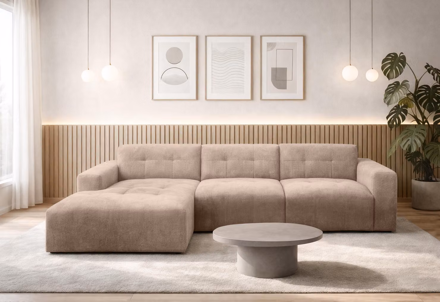 AX LIVING Divano ad L Corlu, divano angolare marrone per soggiorno, 310 cm di lunghezza