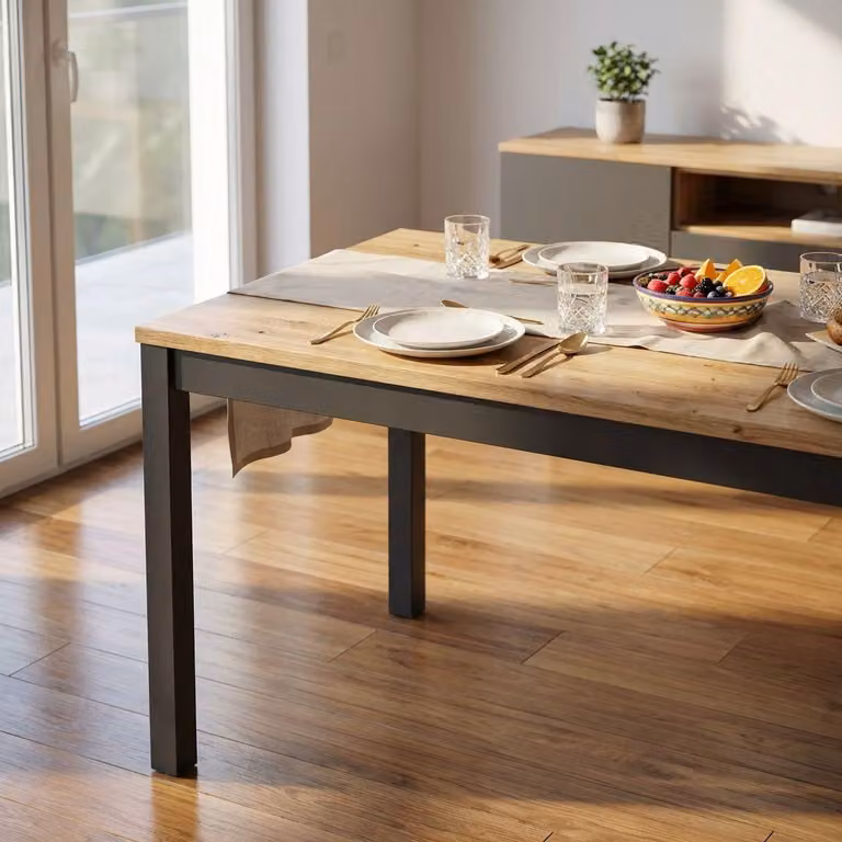 Milani Home - tavolo da pranzo allungabile 110-160 x 70 x 77 cm, quercia chiaro, legno e metallo