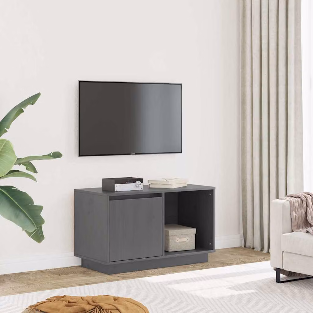 vidaXL Mobile Porta TV in Legno di Pino Massello Grigio L: 74 cm, P: 35 cm, H: 44 cm