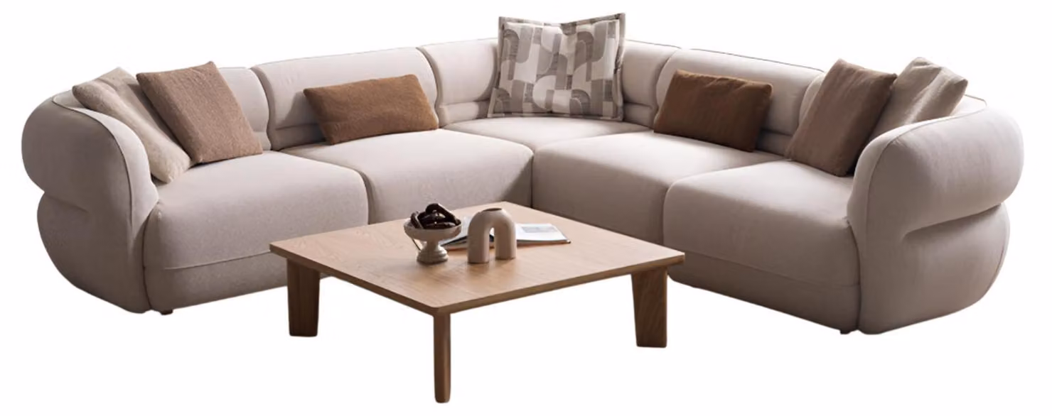 Modulares Ecksofa-Set mit modernem Couchtisch aus Holz und Stil