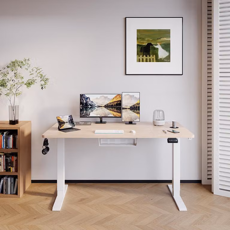 Scrivania regolabile in altezza, elettrica - Piano del tavolo 140x60 cm - Forma a L
