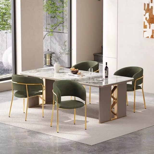 Set 4 Sedie da Pranzo ¨C Minimal ¨C Verde, rivestimento tessuto, gambe struttura in legno, design moderno, per sala cucina soggiorno