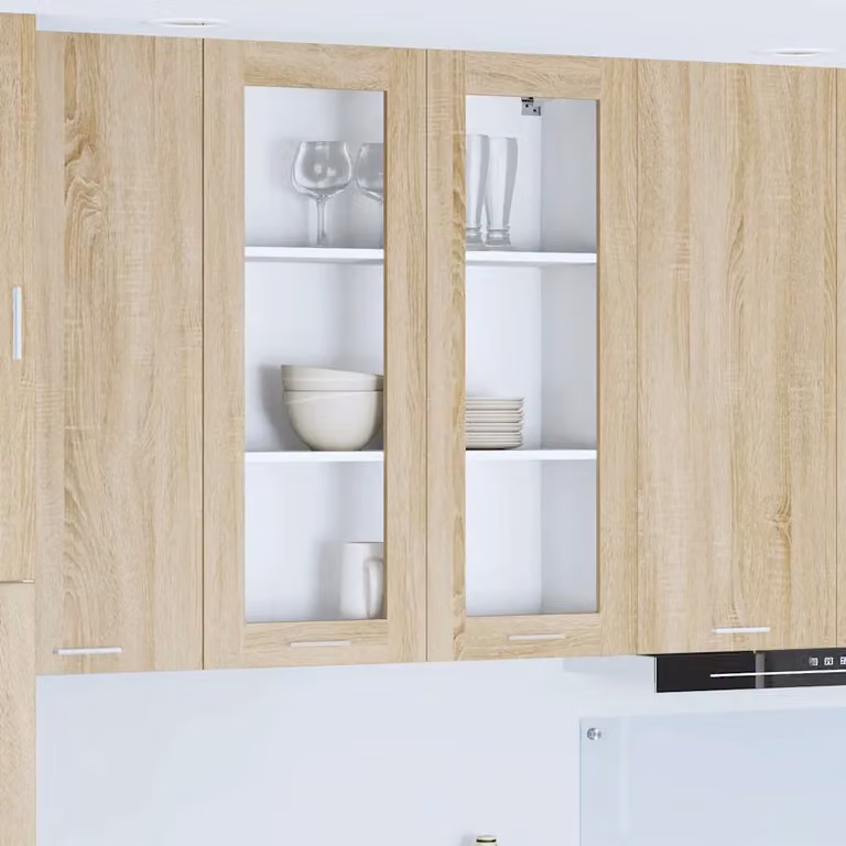 Armadio pensile da cucina vidaXL in rovere con ante in vetro, marrone, L 80 cm x P 31 cm x H 100 cm