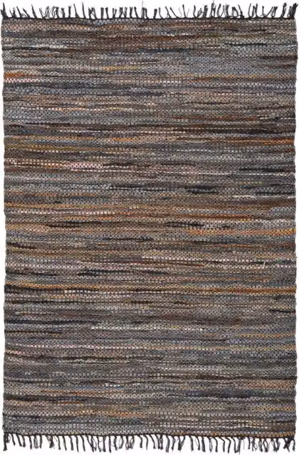 Tappeto Sonipat Kendra Home in Vera Pelle e Cotone, Design Astratto Moderno, Multicolore Marrone e Grigio, L/P: 200 x 300 cm