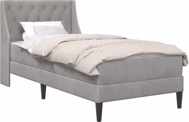 Letto singolo moderno con struttura imbottita in velluto grigio e materasso, L/P/H: 100 x 200 x 96 cm