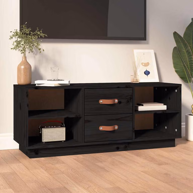 vidaXL Mobile Porta TV Nero in Legno Massello di Pino L: 100 cm, P: 34 cm, H: 40 cm
