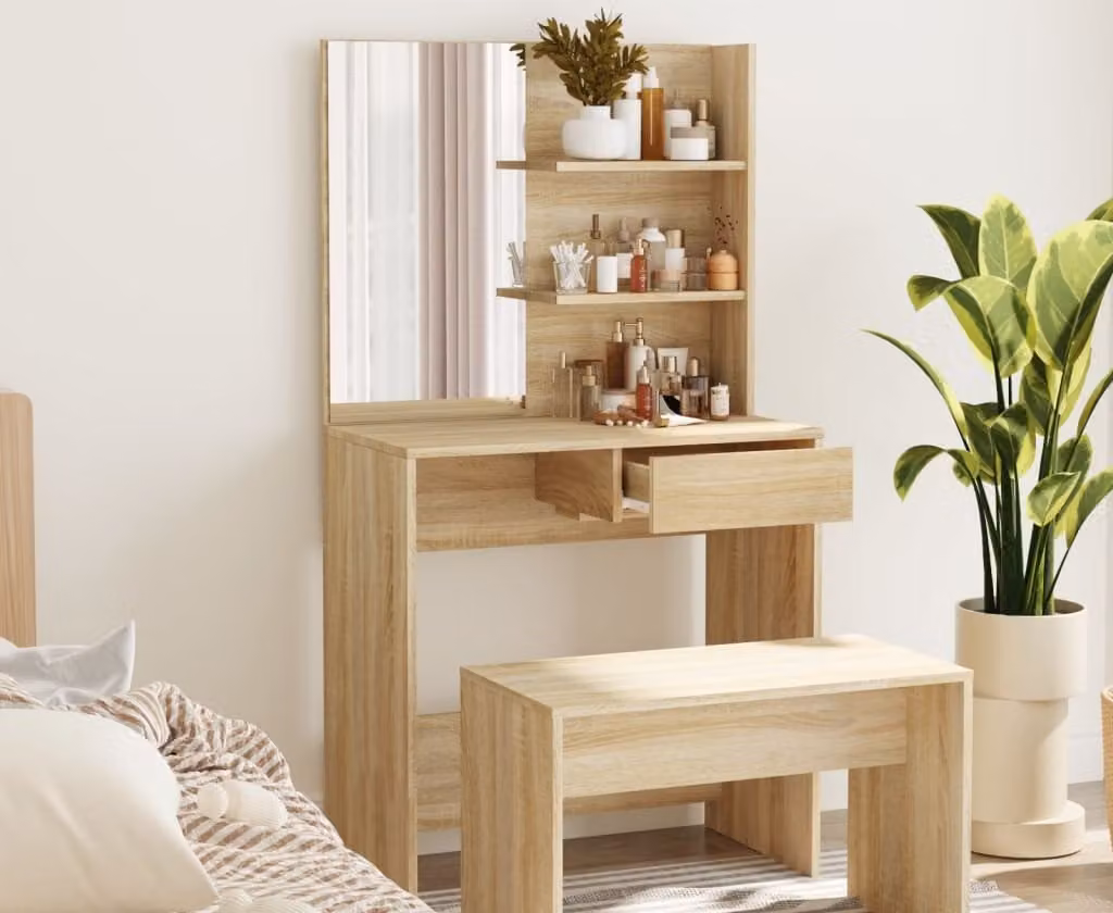 The Living Store Comò con specchio in rovere Sonoma 74,5x40x141 cm