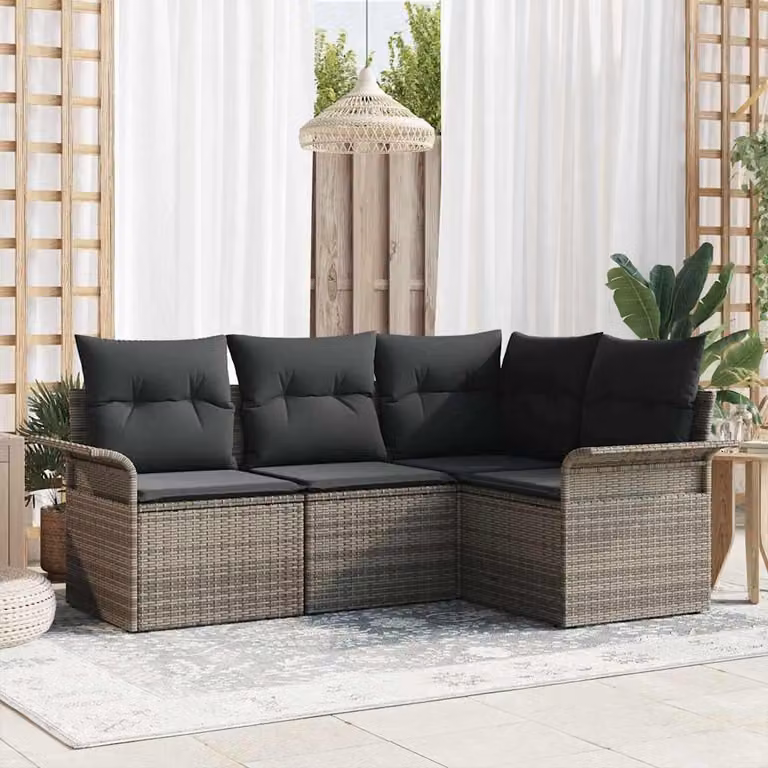 Maison Exclusive - Set da giardino composto da 4 pezzi, divano in rattan sintetico, colore grigio