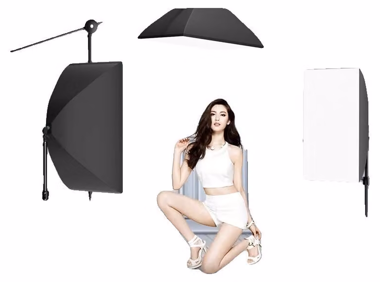 Kit di illuminazione per fotografia, treppiede regolabile, compatibilità con diverse lampade, 3 lampadine a tre colori