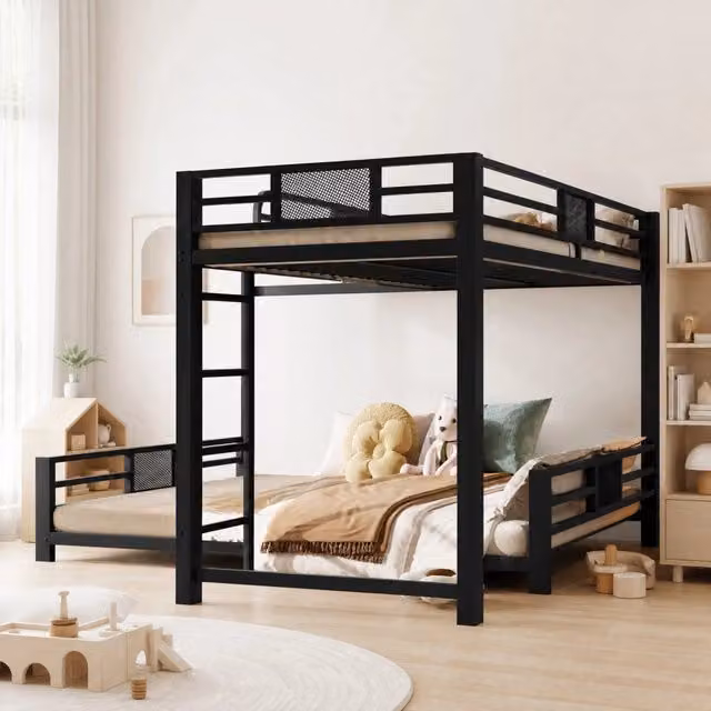 Letto a castello a L in metallo 90x200 e 140x200 nero