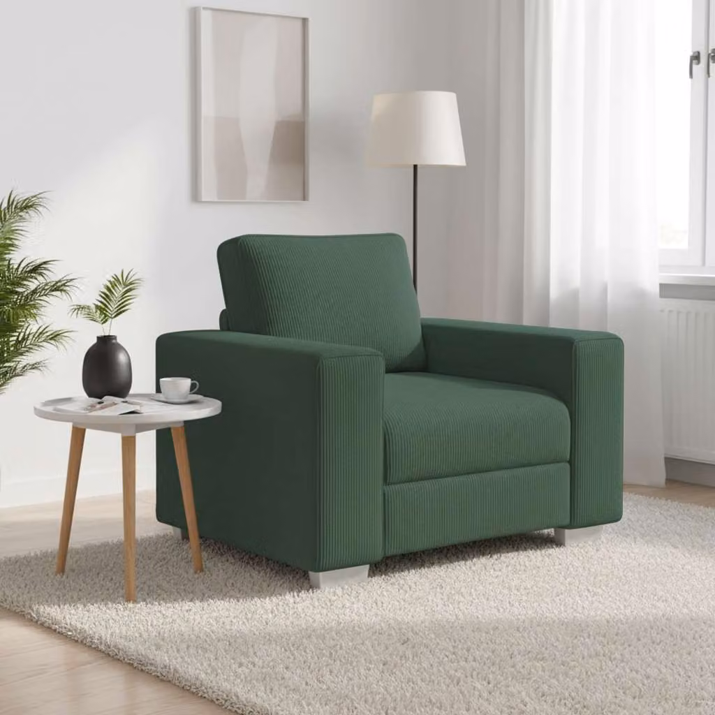 vidaXL Poltrona Lounge Moderna in Velluto a Coste Verde con Braccioli L: 100 cm, P: 77 cm, H: 82 cm