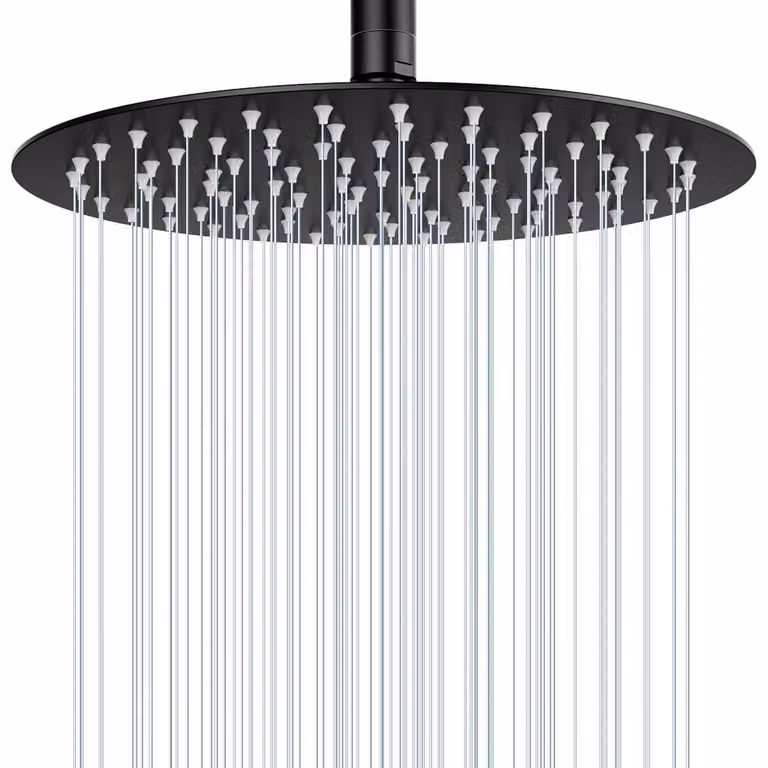 Doccia a pioggia, diametro 25 cm, nera, interamente in metallo, acciaio inossidabile 304, a risparmio idrico, con ugelli in silicone anti-intasamento