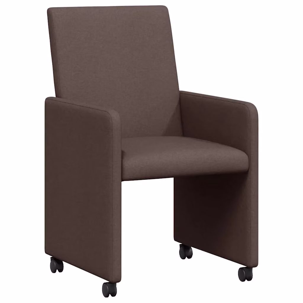 Set di 2 sedie da pranzo vidaXL con ruote e braccioli in tessuto marrone scuro, L/P/H: 57 x 66 x 94 cm – 2