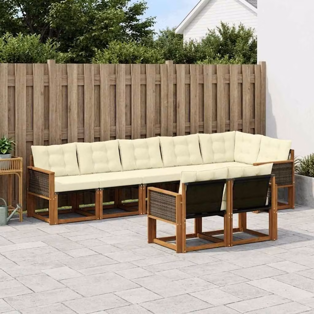 Set di divani da esterno vidaXL 8 pz in legno di acacia con cuscini beige e bianco