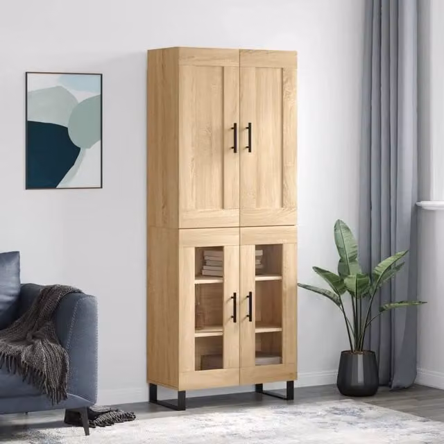Credenza-Buffet-Armadio da cucina Rovere Sonoma 69,5x34x180 cm in Legno Multistrato 110077