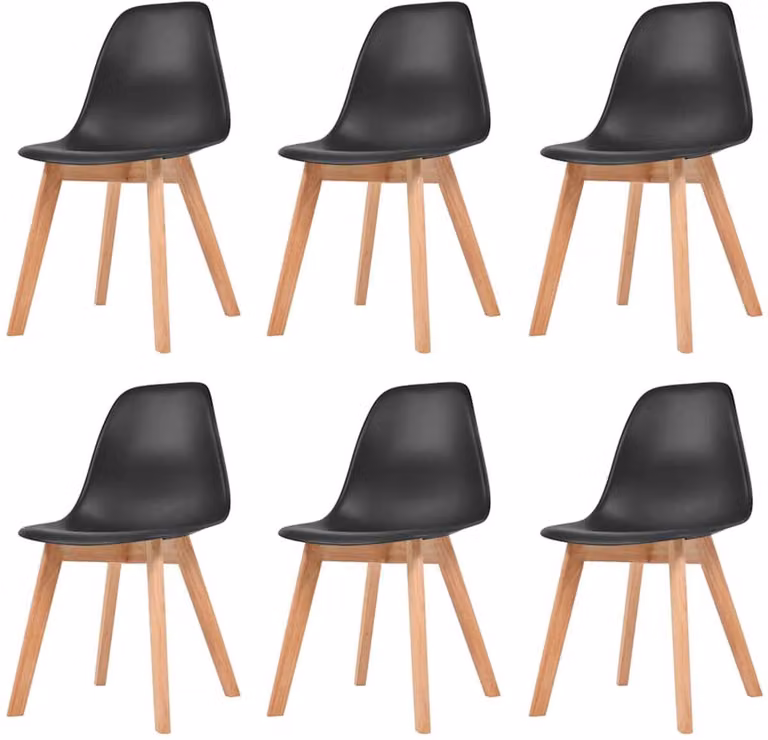 Sedie da pranzo - Materiale plastico, colore nero - 6 pezzi - Gambe in legno - Confortevoli - Colore nero