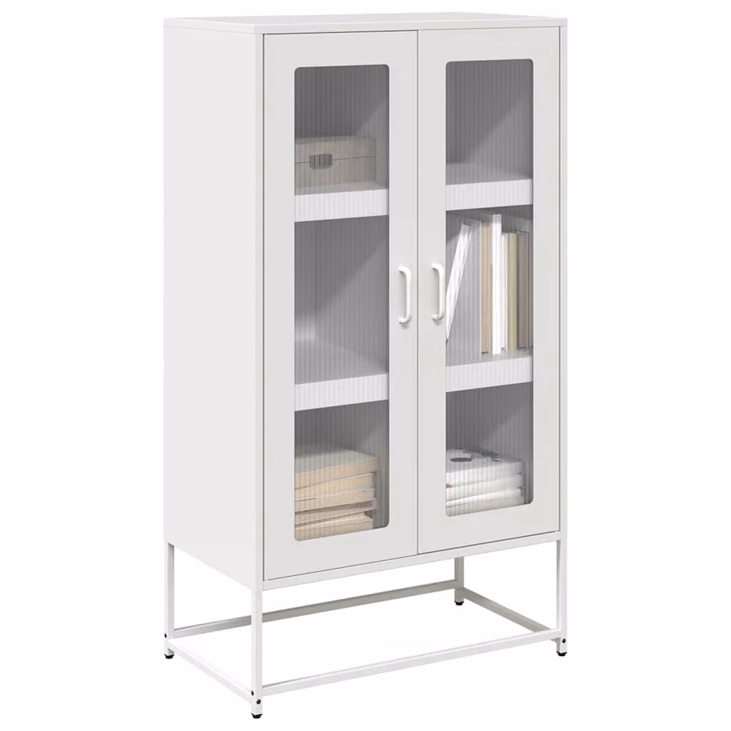 Credenza bianca vidaXL in metallo con ante in vetro e ripiani interni, L 68 cm x P 39 cm x H 123 cm