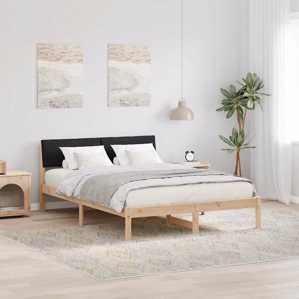 Struttura del letto con testiera vidaXL in legno di pino, marrone e nero, 140 x 190 cm – 1