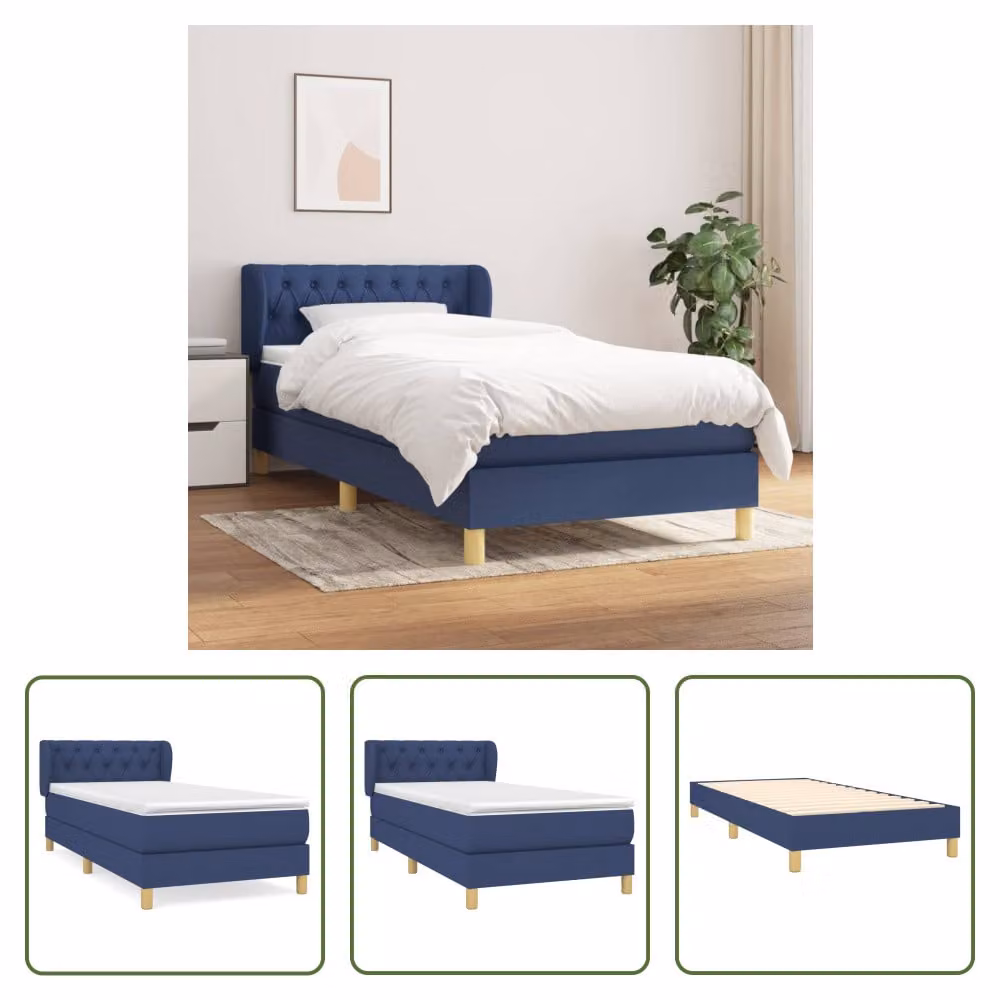 The Living Store Letto a molle con materasso Blu 80x200 cm in tessuto
