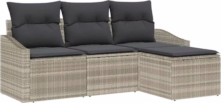 Set di divani con cuscino 4 pcs Grigio chiaro polyrattan