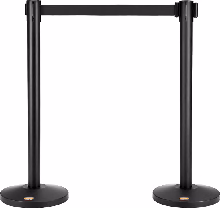 VEVOR Sistema di guida per il personale Nastro di sbarramento Paletti di sbarramento 2 pezzi, 3,3 m x 48 mm Nastro retrattile nero, sistema di guida per il personale Paletti di sbarramento Adatto per aeroporti, fiere, luoghi di competizione, ecc.