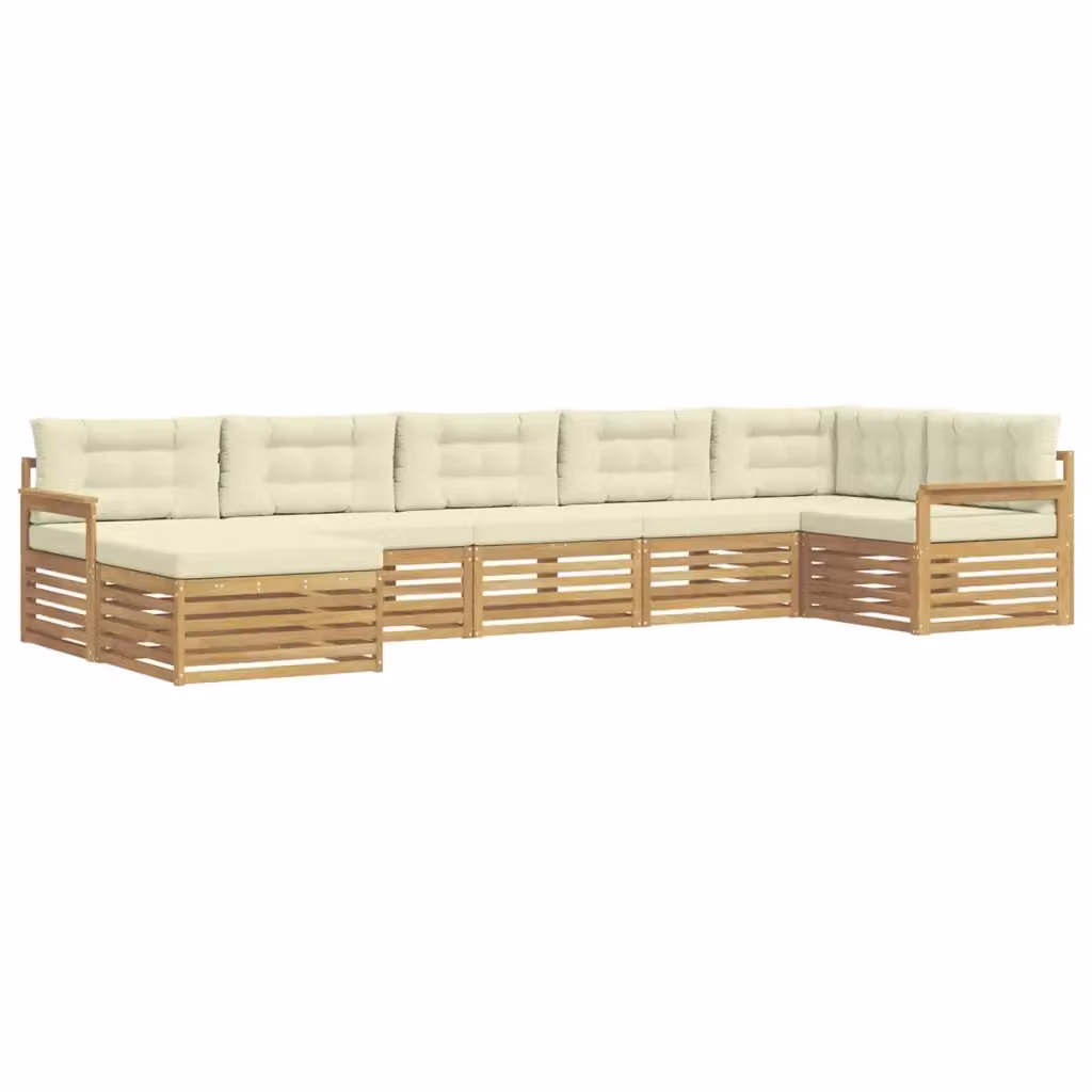 Set di divani da esterno vidaXL a forma di L composto da 7 pezzi in legno di acacia con cuscini inclusi, colori bianco e beige – 2