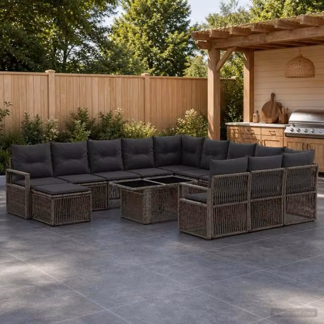 Set Divano da Giardino vidaXL in Polyrattan Grigio e Antracite con Cuscini e Tavolino – 1