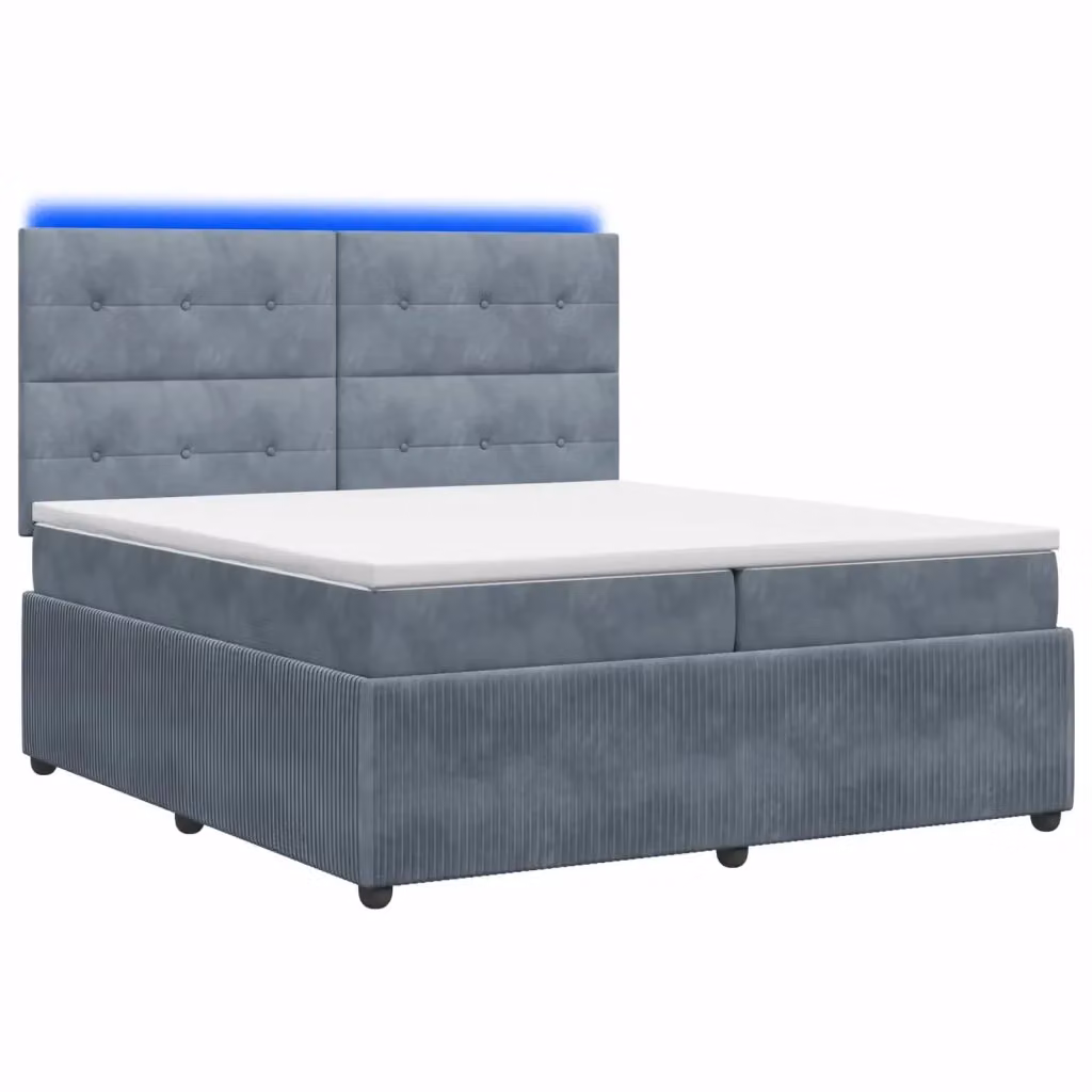 Letto Box Spring vidaXL con Materasso Ibrido e Illuminazione LED, Grigio e Bianco, L/P: 200 x 200 cm – 2