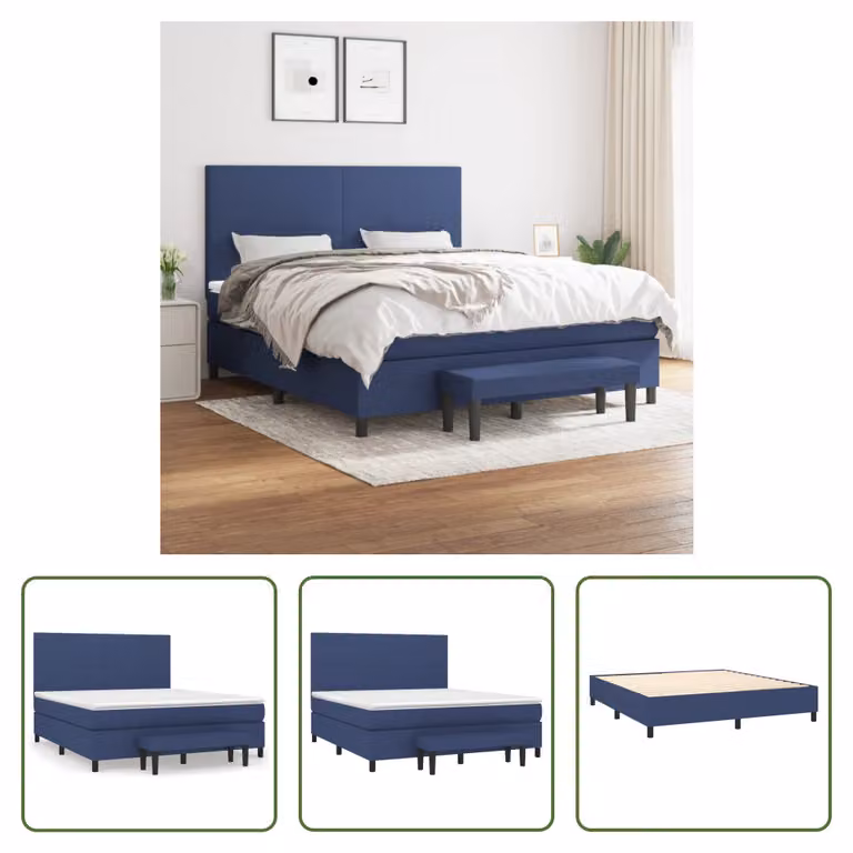 The Living Store Letto a molle con materasso Blu 160x200 cm in tessuto