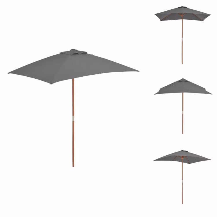 vidaXL Ombrellone con palo in legno 150 x 200 cm antracite - Ombrelloni e tende da sole