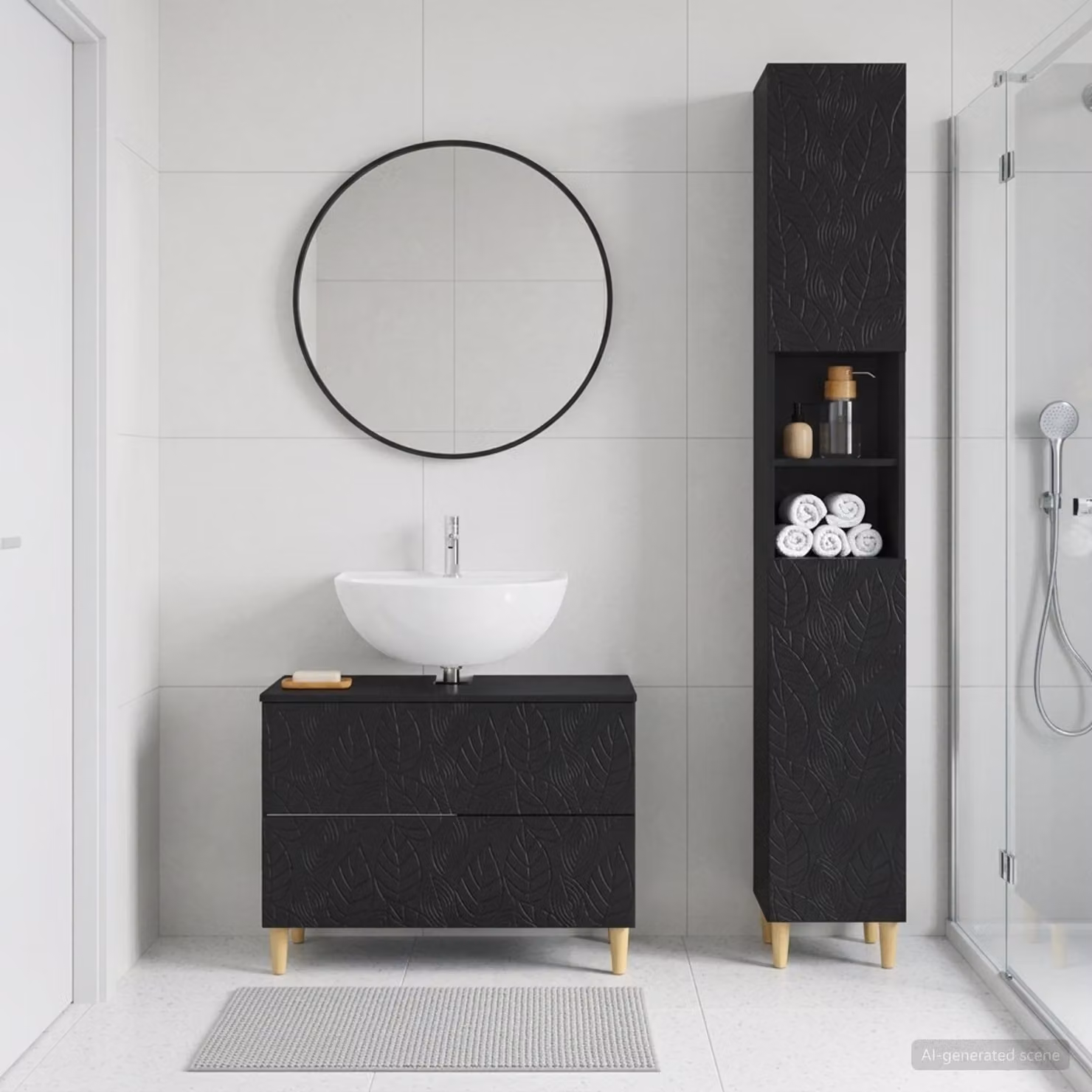 Set di 2 mobili da bagno moderni vidaXL DELFT nero opaco con pensile e mobile lavabo