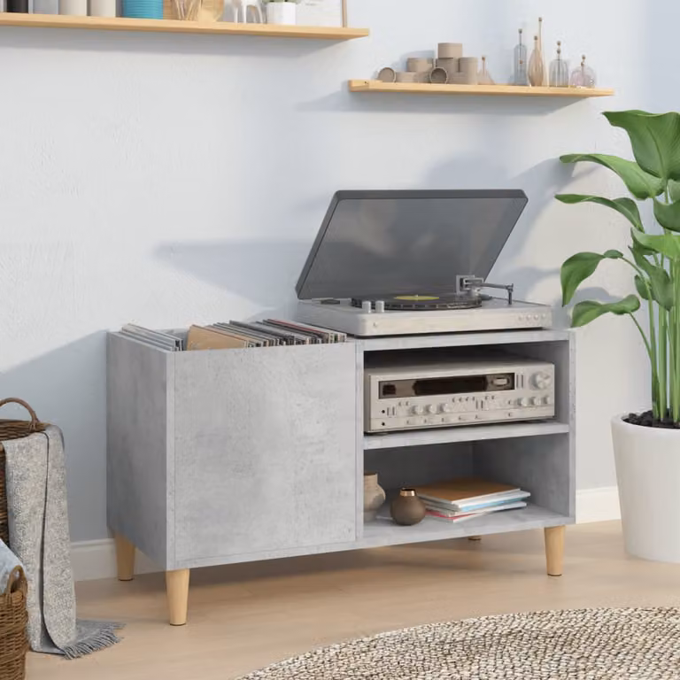 vidaXL Mobile Porta Dischi Moderno in Legno Multistrato Grigio Cemento L: 84,5 cm, P: 38 cm, H: 48 cm