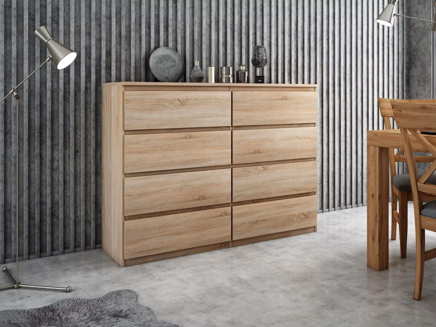 Comodino moderno da 100 cm con 8 cassetti e ampio spazio di archiviazione