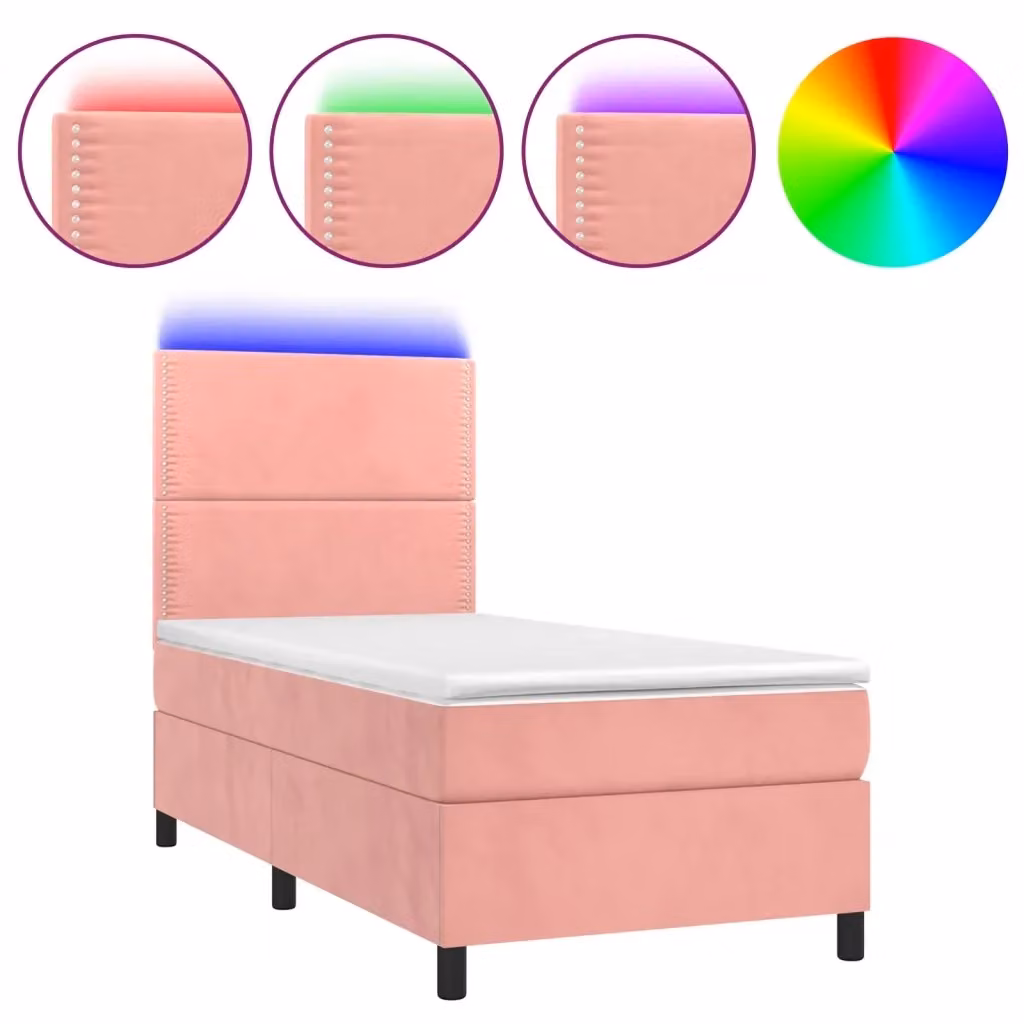 Letto matrimoniale con materasso ibrido vidaXL in velluto rosa e bianco con illuminazione LED sottostante e porta USB L/P/H: 100 x 200 x 128 cm – 2