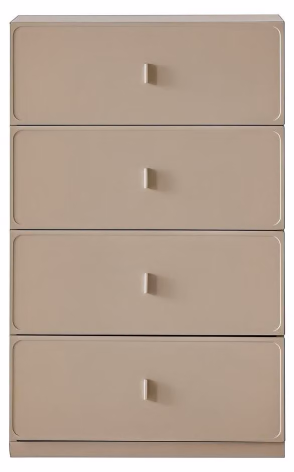 Comodino moderno beige, design mobiletto con cassetti, consolle, credenza