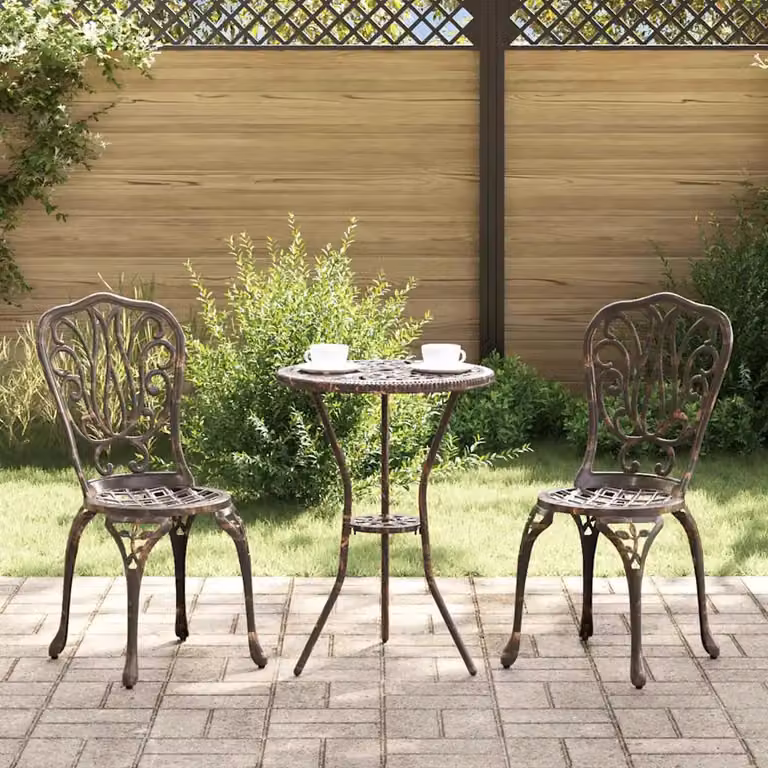 Set Bistro da Giardino vidaXL in Alluminio Bronzo Opaco, 3 Pezzi