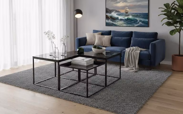 Tavolino da salotto moderno, minimalista, nero, elegante, di classe, confortevole