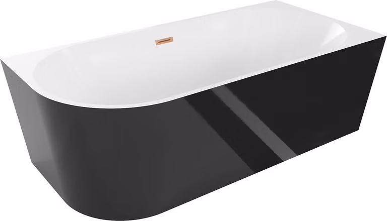 Mexen Mia vasca da bagno indipendente angolare destra 170 x 80 cm, bianca/nera, troppopieno in rame spazzolato - 52691708075P-65