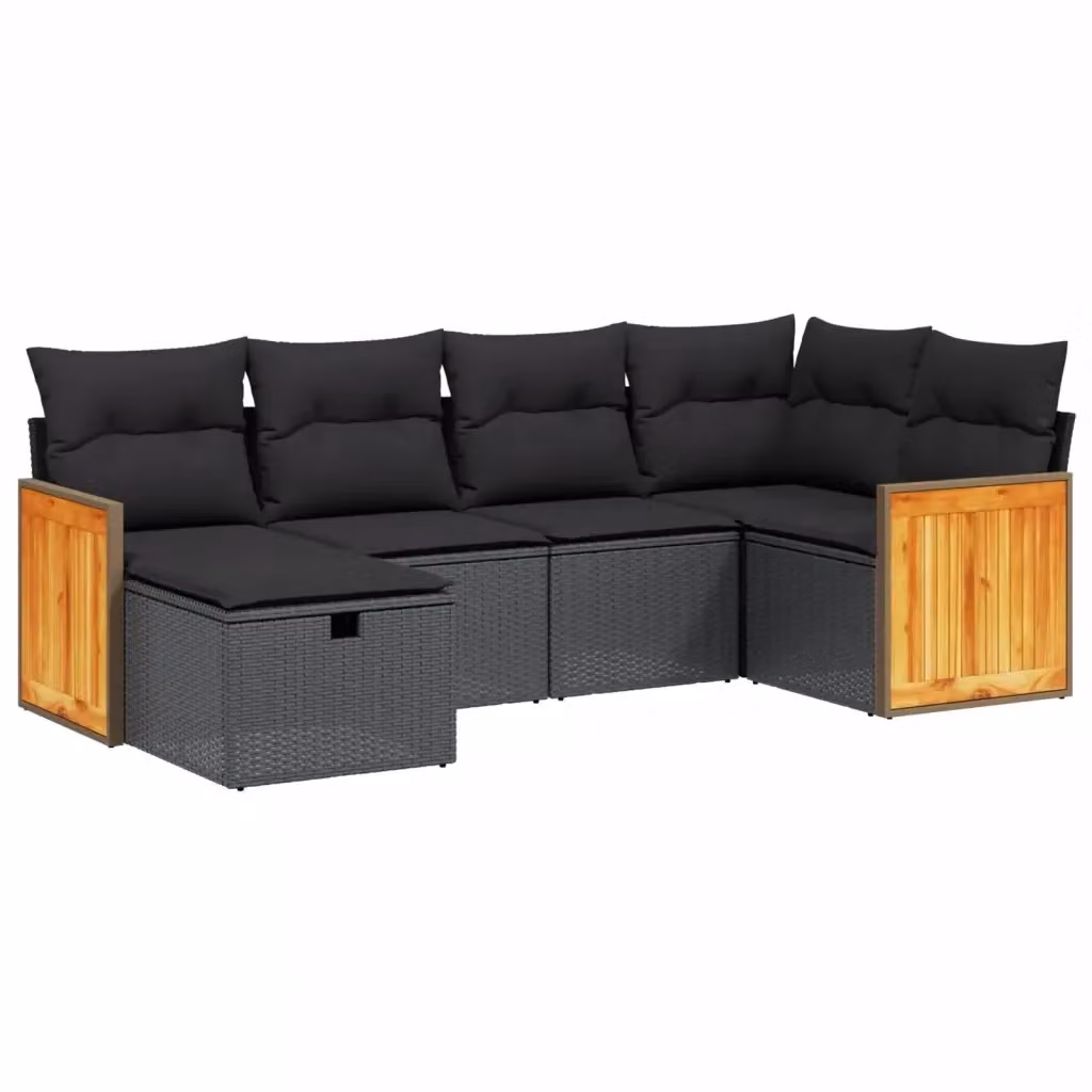Set Divano da Giardino a L vidaXL 6 pz con Cuscini Nero in Polyrattan e Metallo – 2