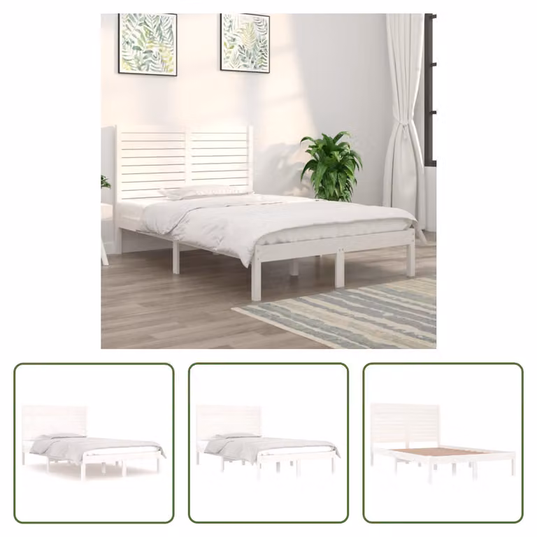 The Living Store Letto in legno massiccio bianco 135x190 cm