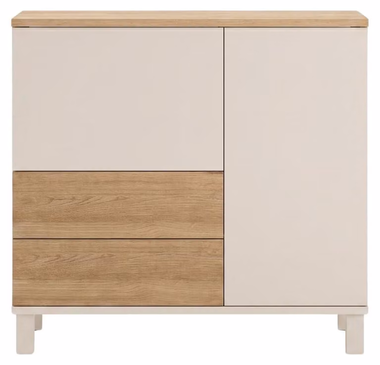 Calicosy - Credenza a 2 ante, 2 cassetti decor cashmere e rovere L87 cm - KORA