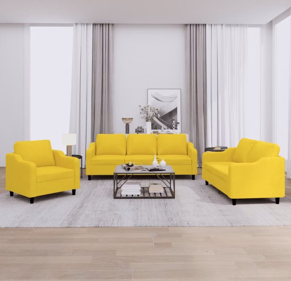 Maison Exclusive - Set divano a 3 pezzi con cuscini in tessuto giallo chiaro