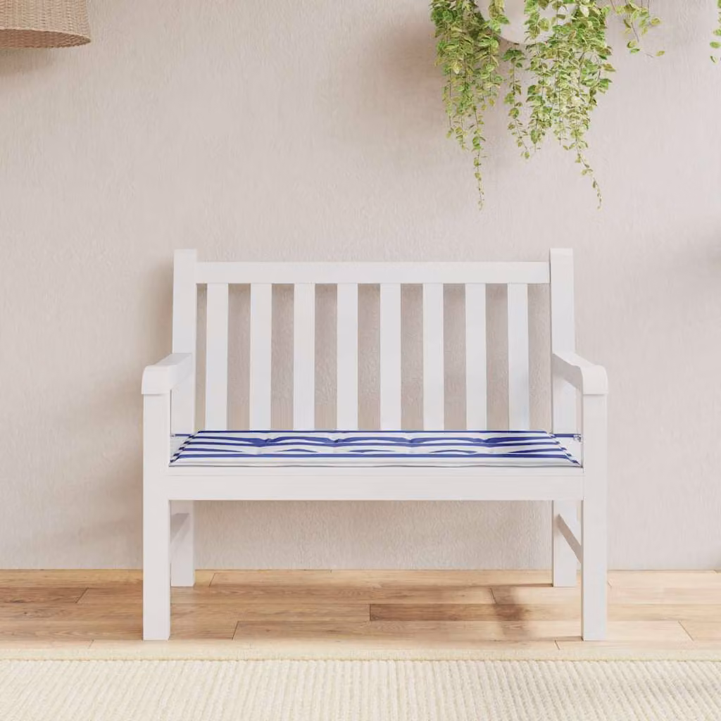 vidaXL Cuscino per Panca da Giardino Bianco e Blu in Tessuto Oxford Idrorepellente e Traspirante L: 100 cm, P: 50 cm, H: 3 cm