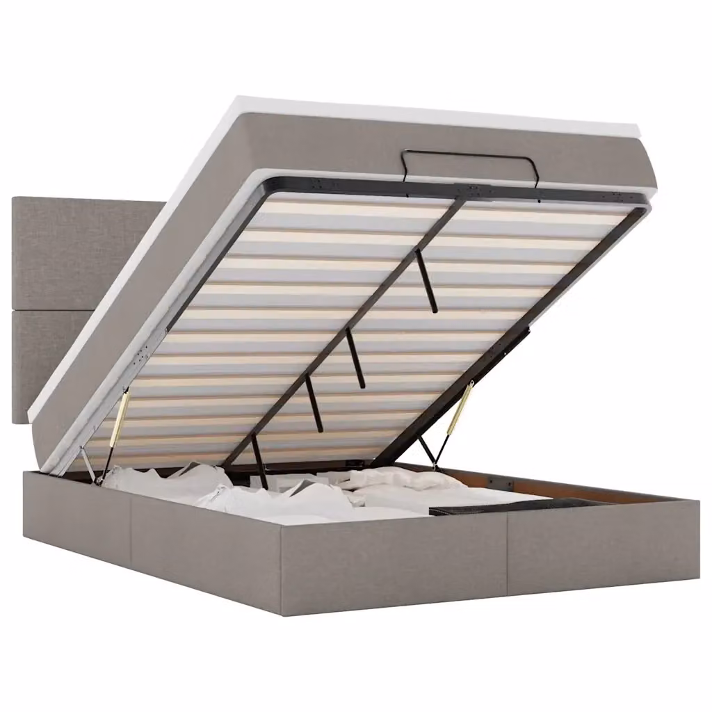 Letto con contenitore a sollevamento e materasso vidaXL in tessuto beige e grigio L: 140 cm, P: 200 cm, H: 280 cm – 2