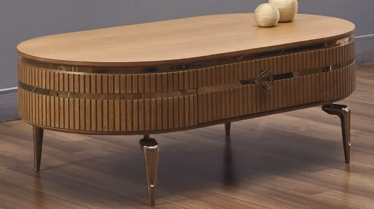 Casa Padrino tavolino art déco marrone chiaro/oro 120 x 67 x h. 42 cm - Tavolino ovale con cassetto - Mobili da salotto - Mobili art déco - Mobili