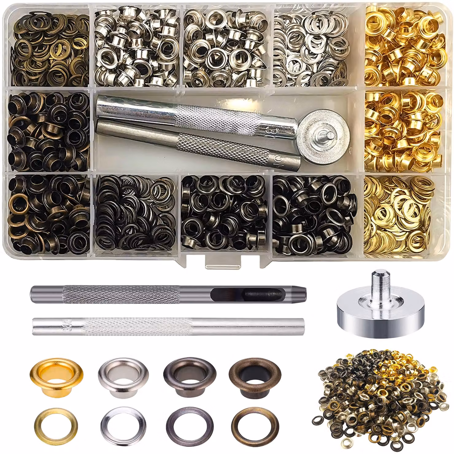 Set di bottoni a pressione, 680 pezzi, 4 colori, 5 mm, con attrezzo